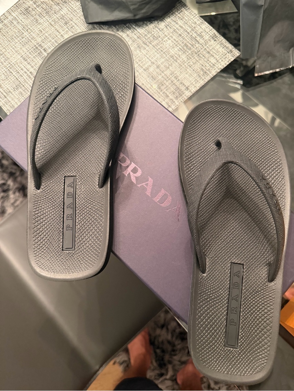 Prada Men’s Gray Rubber Flip-Flops